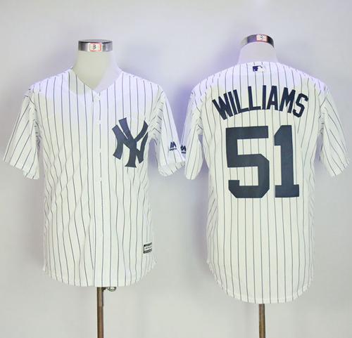 Yankees #51 Bernie Williams White Strip New Cool Base Stitched MLB Jersey - Click Image to Close